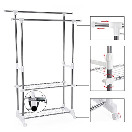 Songmics Kleiderständer mit 2 Schuhablage Verstellbar 95-172 cm, Edelstahl plattierte Rohre LLR03W - 6
