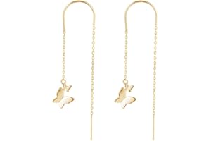 SLUYNZ 925 Orecchini pendenti a farfalla in argento sterling catena per donne ragazze adolescenti orecchini threader nappa a catena lunga