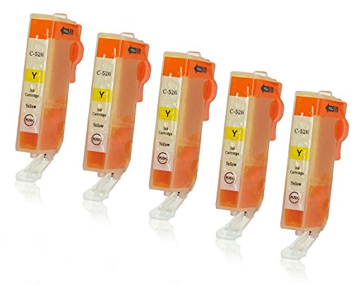 5 Druckerpatronen mit Chip und Füllstandsanzeige kompatibel zu Canon CLI-526 (Gelb) passend für Canon Pixma IP-4850 IP-4950 IX-6550 MG-5140 MG-5150 MG-5240 MG-5250 MG-5300 MG-5340 MG-5350 MG-6150 MG-6200 MG-6250 MG-8150 MG-8200 MG-8240 MG-8250 MX-710 MX-715 MX-885 MX-890 MX-895