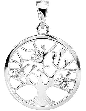MATERIA 925 Silber Kettenanhänger Baum Zirkonia Keltik rhodiniert - Anhänger Lebensbaum 22x31mm Juwelieranfertigung...