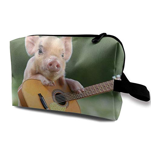 Cute Pig with Guitar Lady Travel Make Up Bag Toiletry Clutch Bag