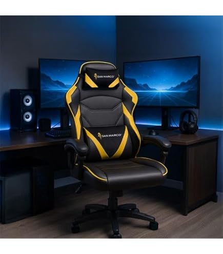 Sedia Da Gaming Gialla In Pelle Sintetica - Con Rotelle, Cuscino Lombare, Poggiapiedi E Schienale Alto