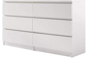 Panana Wooden 3/4/5/6 Chest of Drawers with Metal Runners Modern Bedside Storage Cabinet for Living Room Hallway Bedroom (White, 6 Drawer Chest)