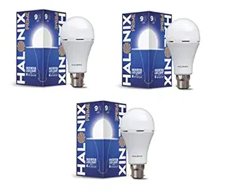 Halonix Rechargeable Emergency Inverter LED Bulb B22 9-Watt - Pack of 3,White