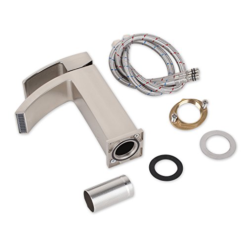 HOMFA Waschtischarmatur Wasserfall Einhebel Einhandmischer Mischbatterie Wasserhahn Armatur für Bad Badezimmer Waschbecken, Nickel gebürstet, HF001 - 7