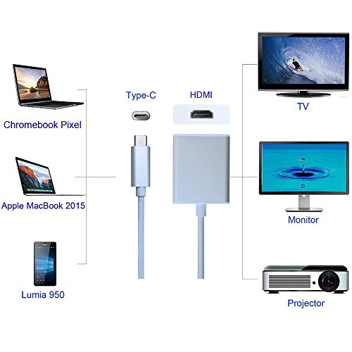ARTLU® USB 3.1 Typ C auf HDMI Adapter USB 3.1 Typ-C USB-C Stecker auf HDMI Buchse Digital AV Adapter Konverter für Macbook 2015 / Chromebook Pixel / Yoga 900 / Asus Zen AIO / Lumia 950 / 950XL (1080P Full HD), Silber - 5