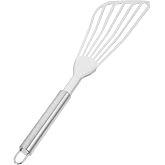 PAMINGONO Flexible Stainless Steel Cooking Spatula With Long Handle For Frying Steaks And Fish 13.18In Sturdy And Ergonomic U