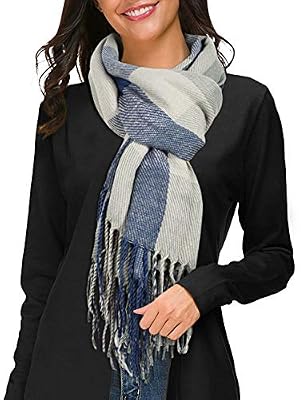 heekpek Châle Crochet Femmes Hiver Châle Femme Hiver Grande Écharpe Gland à Carreaux Pour Femmes Châle En Cachemire Écharpe Douce Et Confortable Pour l'Hiver Automne Femmes Longue Étole (Gris)