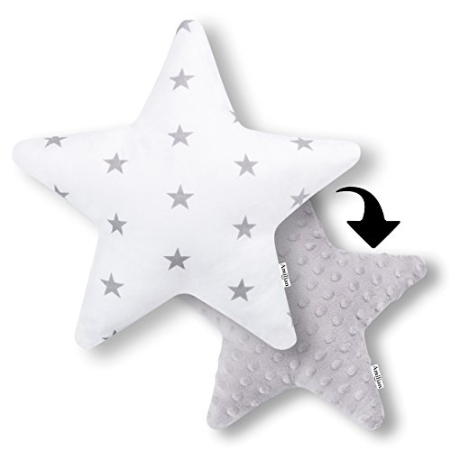 Amilian Kissen Stern Sternchen Grau auf Weiß Dekokissen Kuschlig Flauschig ca. 28 cm - 3