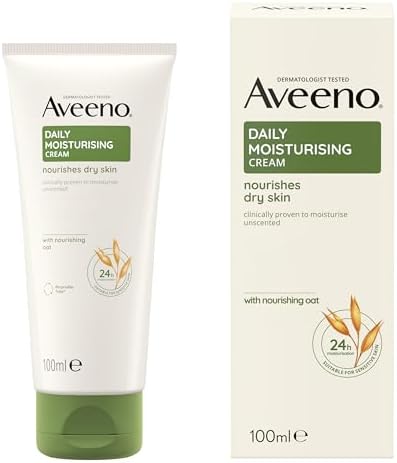 Aveeno Daily Moisturising Crema Idratante, Crema corpo idratante senza profumo, Crema idratante corpo e viso per pelle secca e sensibile, Body lotion con Avena Colloidale Prebiotica, 100 ml