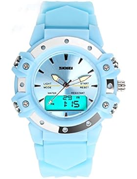 topcabin Frauen Herren Kinder Multifunktions-Analog Digital LED Sport Dual Time Back Light Alarm Gummi Armbanduhr...