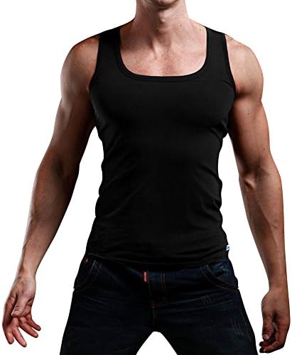 Eleery Men's Basic Premium Sleeveless Bodybuilding Gym Tank Top Fitted Cotton Vest