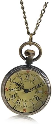 DUSENG Vintage Pocket Watch with Chain Roman Numerals Scale Quartz Pocket Watch Necklace for Women Men
