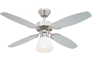 Westinghouse Lighting 78274 Capitol 105 cm Brushed Steel Indoor Ceiling Fan (withouit remote control), Finition en Acier Brossé avec Pales Réversibles en Argent/Noir