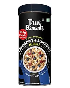 True Elements Cranberry Blueberry Muesli 400g - Protein Rich Muesli | Breakfast Food | 100% Wholegrain Cereal