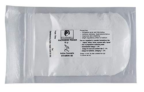 Niacinamida en polvo 10gr (vitamina B3): adecuada para una amplia gama de aplicaciones cosméticas en el cuidado de la piel y el cabello