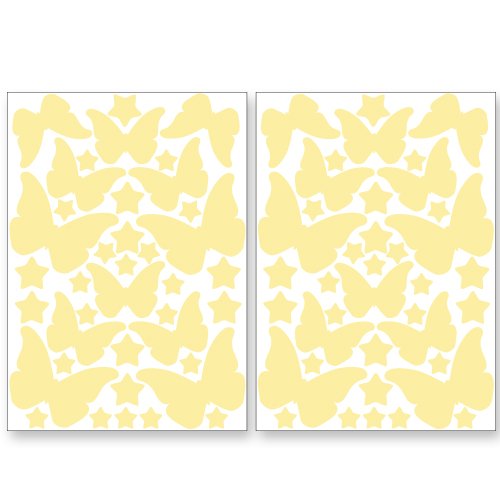 WANDKINGS Wandsticker „Schmetterlinge und Sterne“ 78 Sticker, Fluoreszierend & im Dunkeln leuchtend - 4