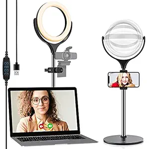 Selfie Ring Light with Adjustable Phone Holder&Stable Disc Base, Yoozon Dimmable Led RingLight with 3 Light Modes&10 Brightness for TikTok YouTube Video Shooting,Makeup,Photography,Live Streaming