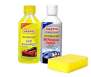 Waxpol Ecosaver Car & Bike Kit Wash Shampoo (200 ml)+ Waxpol All Purpose Polish (200 ml) + Foam Applicator Sponge (Pack of 3)