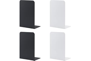 MSDADA Podpórki do książek z metalu dł., 102 x 203 x 135 mm, 2 pary stojaków na książki dla dzieci, regał na książki do szkoły, domu, biura, biblioteki, dekoracja (czarno-biała)