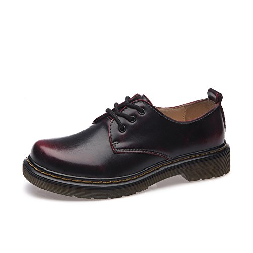 Shenn Donna Punta Rotonda Basso Abito Formale Pelle Scarpe Stringate Basse 606(Vino Rosso,EU35)