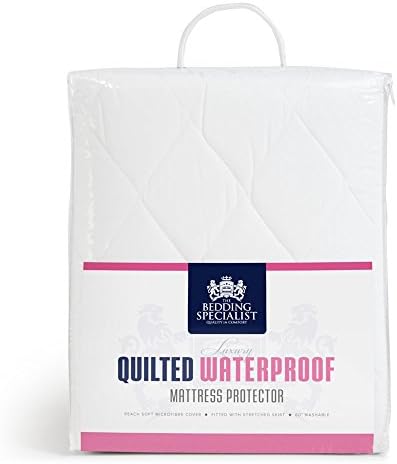 Bedding Specialist The 180 x 200 cm Super King Size Peach Soft Microfiber Cover with Breathable Waterproof Underside Quilted Mattress Protector Bed, White
