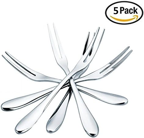 Shelley commerce Stainless Steel Fruit Forks Two Prong Bistro Cocktail Forks Mini Cake Forks Tasting Appetizer Forks Set of 5