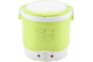 DAMOHONY Olla Arrocera de Viaje Mini Portátil 12V para Camiones Coche, 100W 1. 0L Mini Olla Arrocera a Vapor 2 Tazas, Olla Interior Antiadherente de Acero Inoxidable, para Cocinar Sopa, Guisos, Granos y Avena