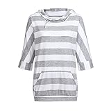 iHENGH Karnevalsaktion Weihnachten Damen Frauen 3/4 Ärmel lose beiläufige gestreifte graue mit Kapuze Bluse Top Pullover Shirt(M,Schwarz)