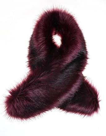 New Ladies Burgundy Red Faux Fur Collar Stole Wrap Autumn 