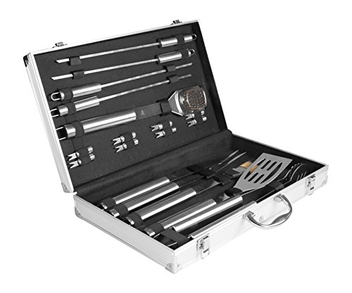 Rustler RS-0524 Grillbesteck Set im Aluminium Koffer, 18-teilig, silber, 58 x 10,5 x 4 cm