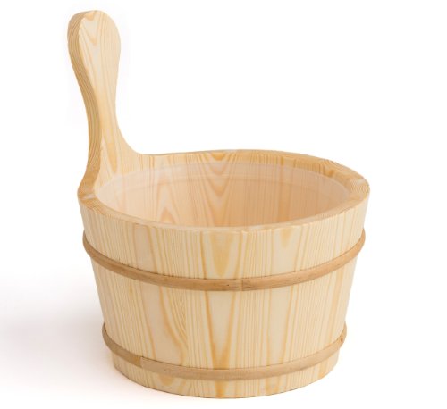Sauna Set – 4-teilig: Saunakübel / Saunaeimer, Schöpfkelle, Saunathermometer und Sanduhr (Pinetta) - 2