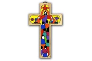 WOOD CROSS Christ of All Nations Cross. 15cms Wood hand painted cross. Hand Made Cross