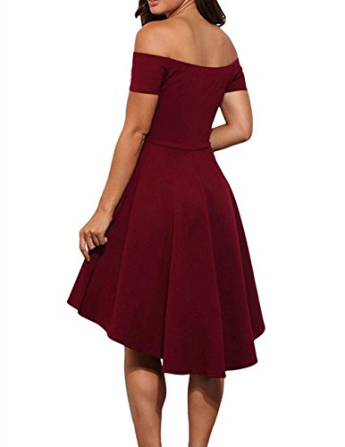 Damen Schulterfreies Kleid Elegant Skaterkleid Kurz Cocktailkleid Asymmetrisch Abenkleid Festlich Partykleid - 2