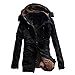 Produktbild EUZeo Herren Winter Slim Fit Wollmantel Business Überzieher Winterjacke Kunstfell Kapuze Gefüttert Teddyfell Parka Jacke Kapuzenjacke Wintermantel Coat