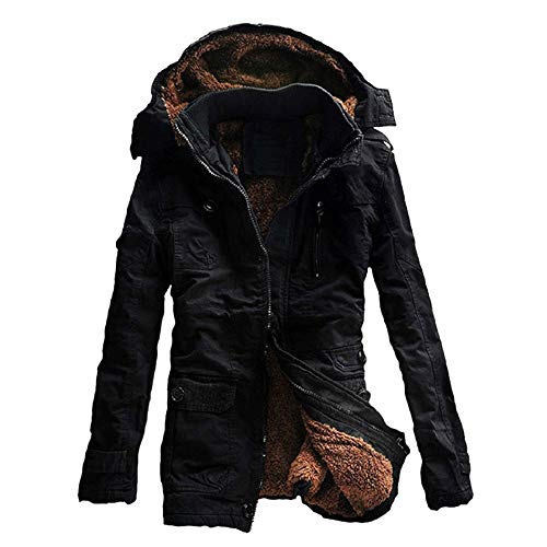 Preisvergleich Produktbild EUZeo Herren Winter Slim Fit Wollmantel Business Überzieher Winterjacke Kunstfell Kapuze Gefüttert Teddyfell Parka Jacke Kapuzenjacke Wintermantel Coat