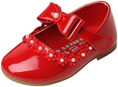 Lopetve Girl Flower Shoes Solid Casual Shoes, Toddler Girls Summer Soft Sole Flat Anti-Slip Cool Dance Shoes Red 29