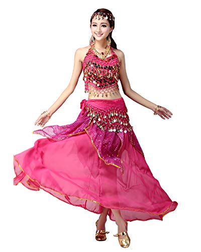 Grouptap Les Femmes Bollywood Inde Arabe Sexy Lady Danseuse du Ventre Paillettes Longue Jupe Robe Costume de soirée Costume Bleu/Rose/Violet Fantaisie Costume Adulte