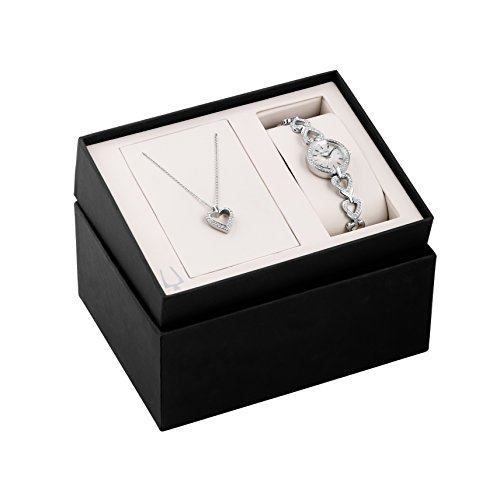 Bulova-96X136-Damen-Designer-Armbanduhr-Halskette-im-Geschenk-Set-mit-Kristall-Steinen-Armband-aus-Edelstahl