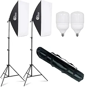 Eloies Softbox Lighting Kit Photography Studio Light 50x70cm Professional Continuous Light with E27 50W 5500K Photo for Filming Portraits Advertising Shooting YouTube Lighting (2 Nos Light Kit.)