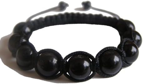 Black Tourmaline Knotted Shamballa Bracelet 20-24 cm Unisex, Certified Gemstones, Black, Handmade
