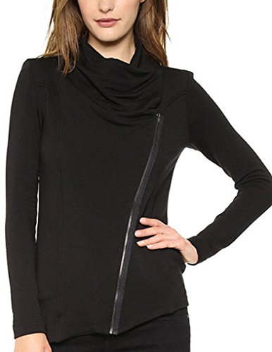 JOLLYCHIC Women's Solid Color Zip Closure Changeable Collar Long Sleeve Jacket Size 6 UK Black