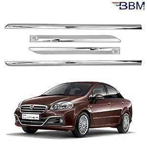 BBM Car Door Body Paint / Scratches Protection Full Chrome Side Garnish Beading Moulding for Fiat Linea [Set of 4]