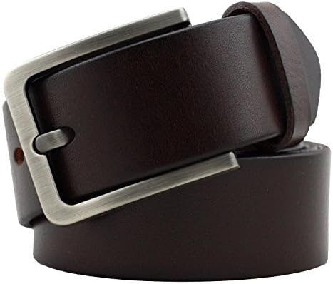 KaLeido Men's 38mm silver Buckle Leather Belt (38-40, Brown)