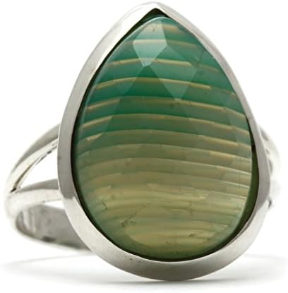 Natural Green Banded Agate Gemstone Ring - SIZE: O 1/2 (inner diameter 18mm) 5g 925 Sterling Silver 1 piece available FREE Gift Box