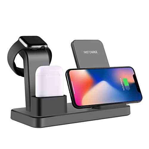 LFEWOX Caricabatterie Wireless Qi da 10 W, per iPhone X 7 Caricabatterie rapido 8 in 1 1 Carica Rapida per Apple Watch 4 3 2 1 Cargador Inalambrico Movil