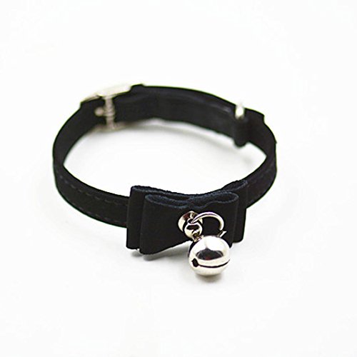 Preisvergleich Produktbild Hmeng Hundehalsband, Hunde Katze Welpen Wasserdichte Schleife Halsband Halsbänder Einfarbig Verstellbar Leder Kragen mit Glocke Schnalle Halskette für Haustier Hunden Katzen (1.0 * 20-30CM, Schwarz)