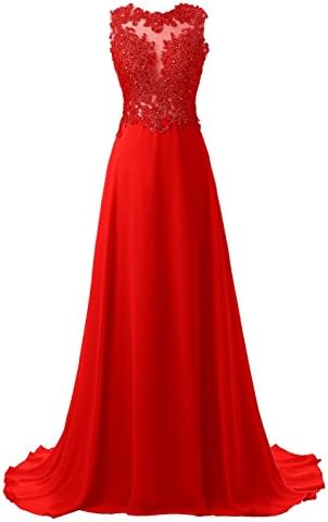 Callmelady Chiffon Long Prom Dresses For Women Evening Gowns UK With Lace Appliques (Red, UK8)