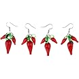 LOOM TREE® 2 Pairs Red Hot Lampwork Glass Cluster Chili Pepper Dangle Earrings Stylish | Jewelry & Watches | Fashion Jewelry | Earrings