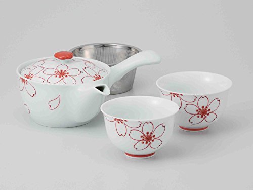 Tokyo Matcha Selection[Value Hasami Porcelain : Kyusu tea pot & 2 Yunomi tea cups Set (SAKURA) w Box from Japan [Standard ship by Int'l e-packet: with Tracking & Insurance]